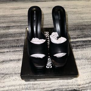 PLT BLACK PU PLATFORM HEELED MULES